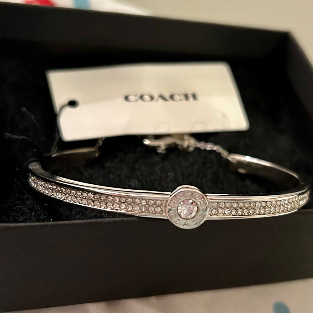 Coach Bracelet - Silver and Crystal Bangle W/ Chain extension.  New w/tags.
